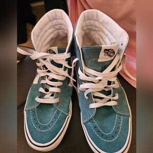 Vans Teal Suede High-Top Sneakers with White Laces